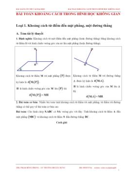 Chuyên đề Khoảng cách trong hình học không gian (Có giải)